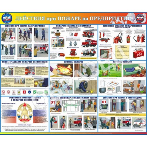 Стенд ПБ-08 - Действия при пожаре на предприятии (1200х1000 мм)