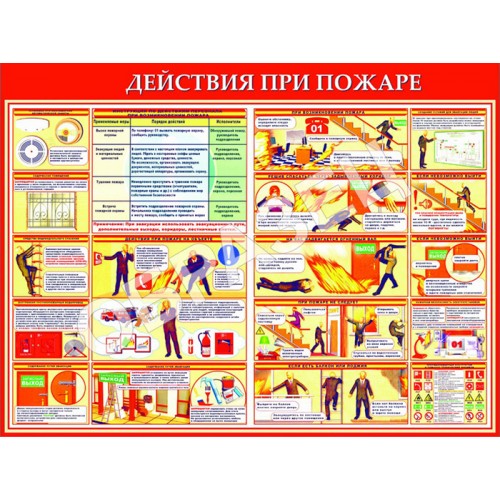 Стенд ПБ-02 - Действия при пожаре (1200х900 мм)